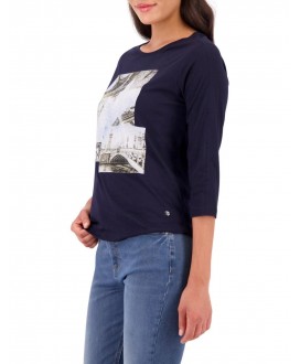 Camiseta azul noche dibujo París strass MONARI