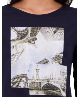 Camiseta azul noche dibujo París strass MONARI