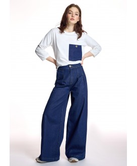 Camiseta blanca bolsillo vaquero ALBA CONDE