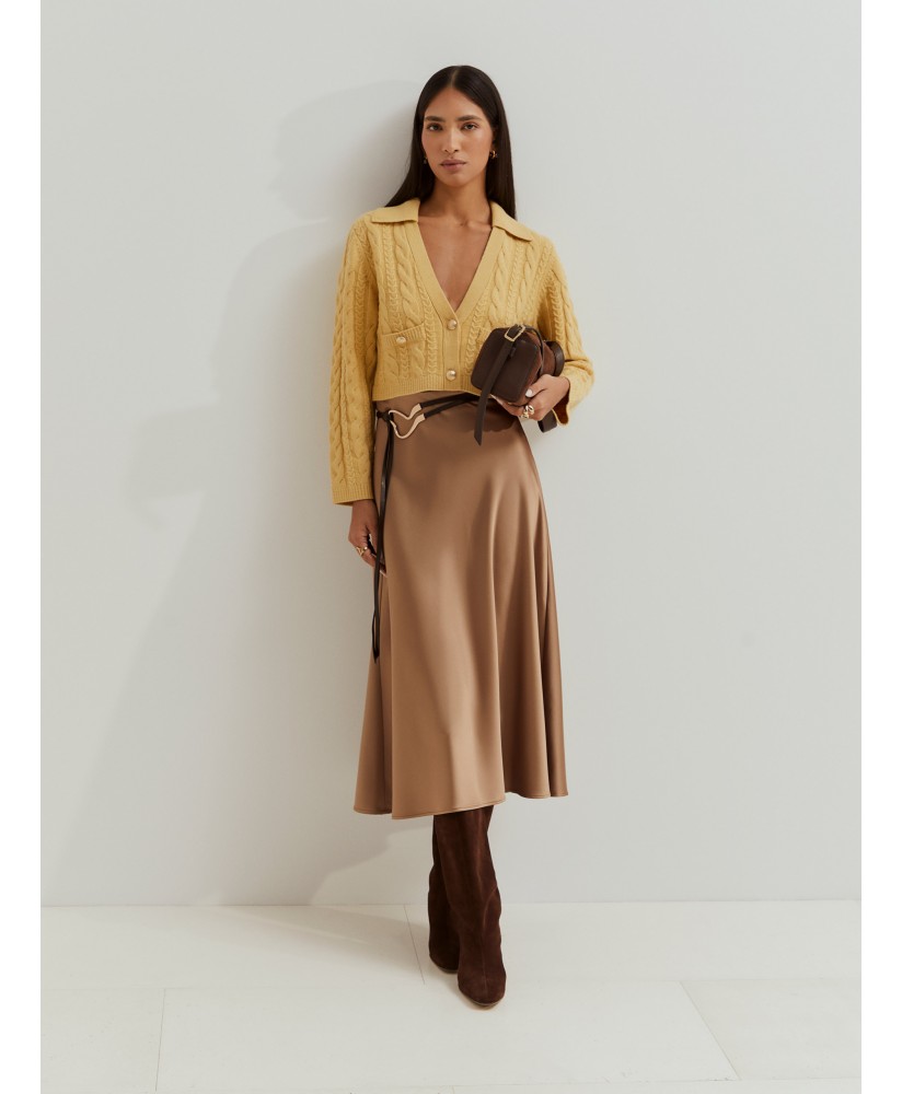 Falda midi evasé raso camel LION OF PORCHES