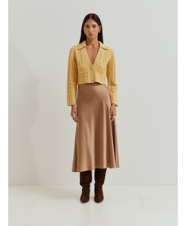 Falda midi evasé raso camel LION OF PORCHES