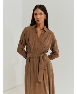 Vestido camel camisero largo cinturón LION OF PORCHES