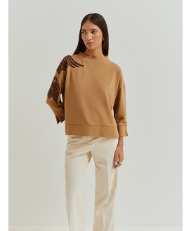 Sudadera camel bordado marrón LION OF PORCHES