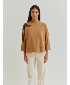 Sudadera camel bordado marrón LION OF PORCHES