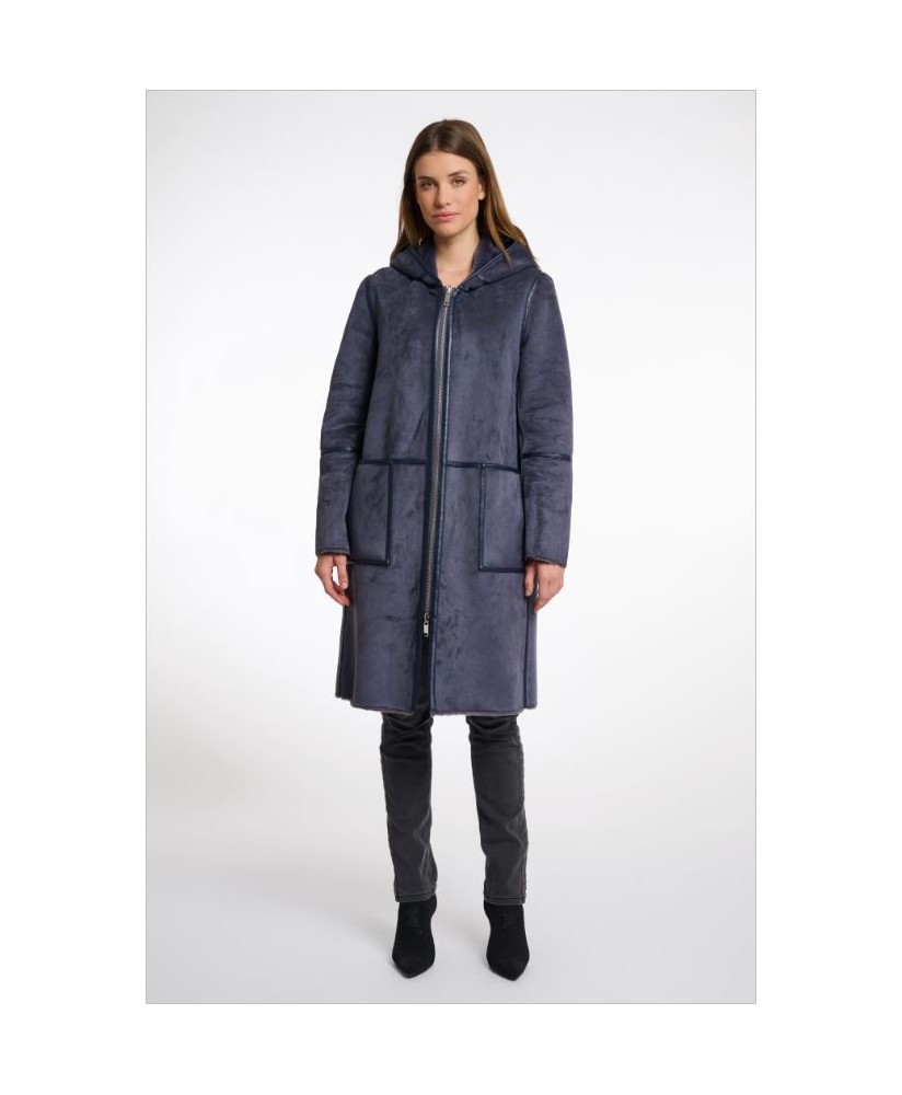 Abrigo gris reversible ante/piel sintética capucha RINO&PELLE