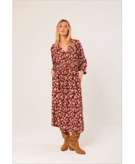 Vestido midi viscosa hojas cereza INDI&COLD