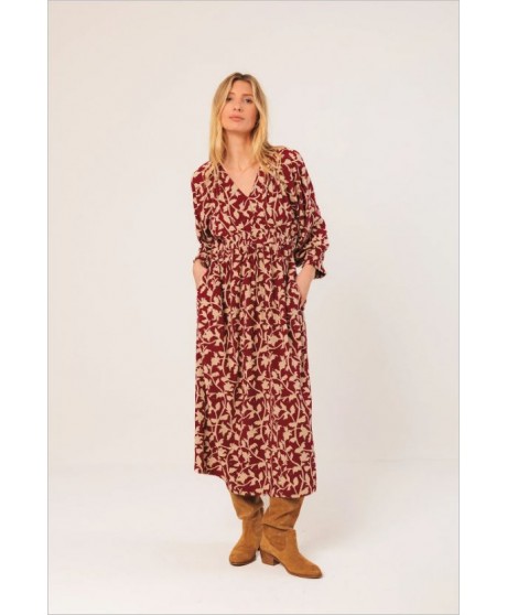 Vestido midi viscosa hojas cereza INDI&COLD