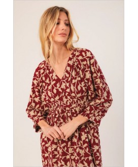 Vestido midi viscosa hojas cereza INDI&COLD