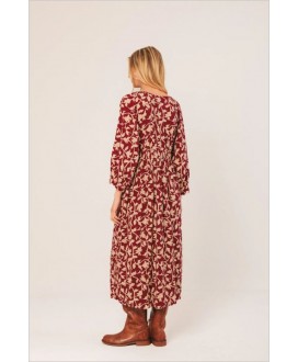 Vestido midi viscosa hojas cereza INDI&COLD