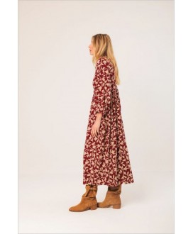 Vestido midi viscosa hojas cereza INDI&COLD
