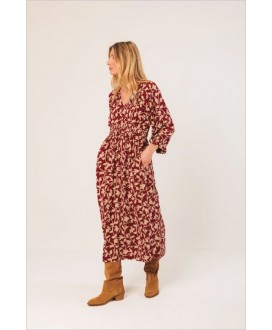 Vestido midi viscosa hojas cereza INDI&COLD