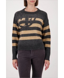 Jersey redondo gris rayas camel pedrería MONARI