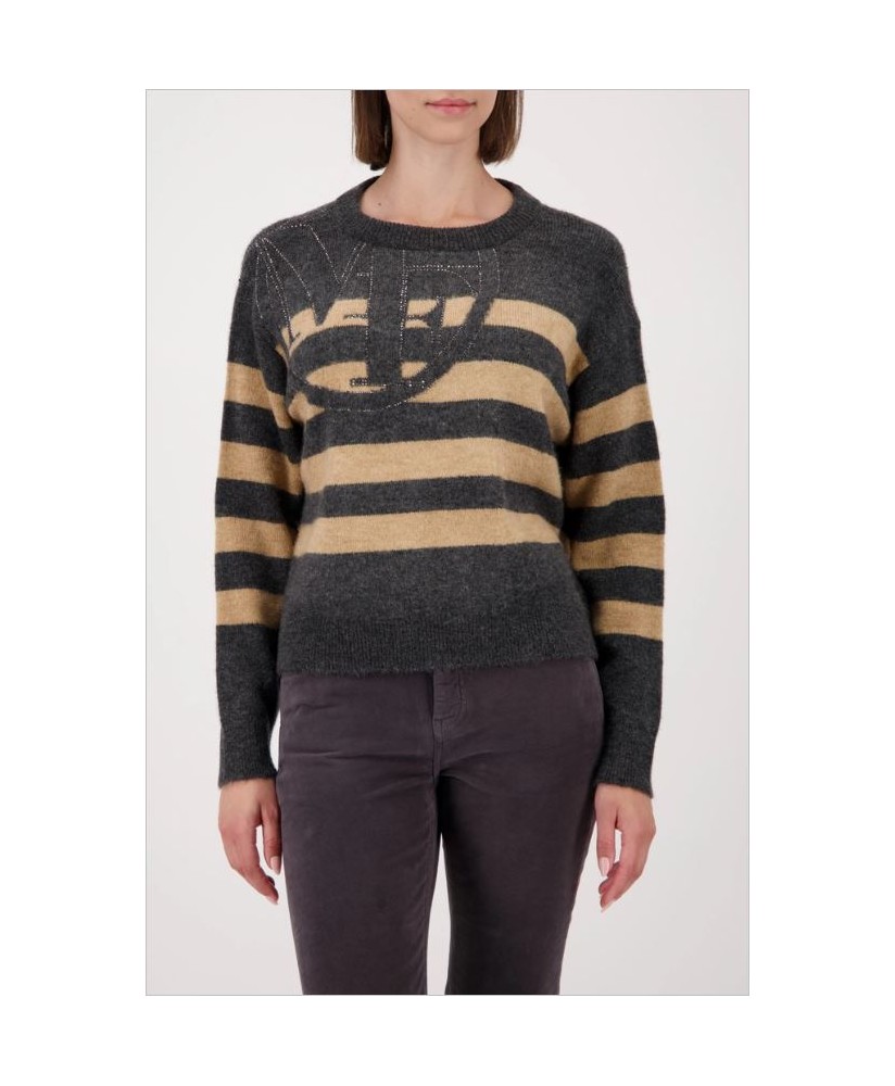 Jersey redondo gris rayas camel pedrería MONARI