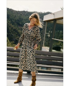 Vestido midi viscosa hojas gris INDI&COLD