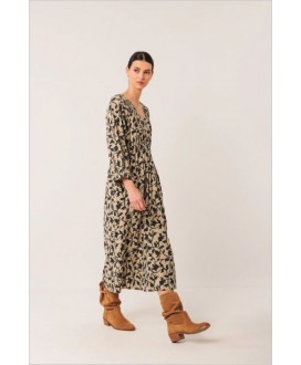 Vestido midi viscosa hojas gris INDI&COLD