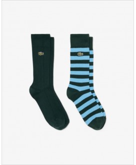 Pack dos calcetines verde raya azul LACOSTE