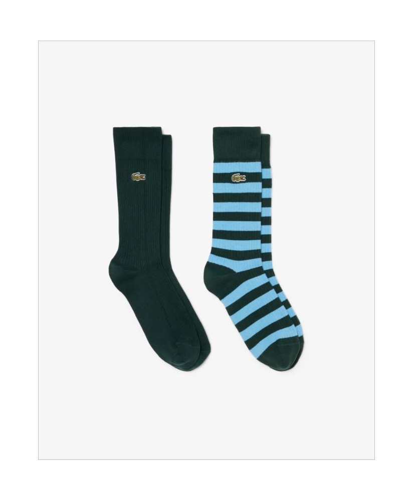 Pack dos calcetines verde raya azul LACOSTE