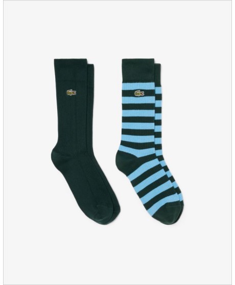 Pack dos calcetines verde raya azul LACOSTE