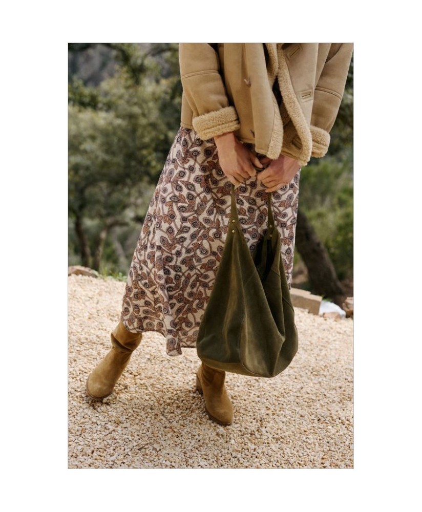 Bolso tote asa de mano/hombro serraje caqui INDI&COLD