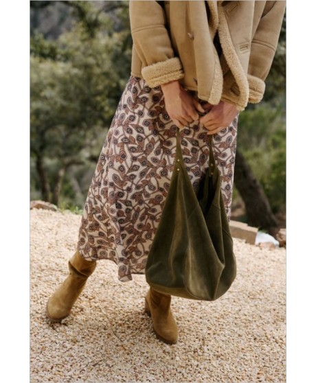 Bolso tote asa de mano/hombro serraje caqui INDI&COLD